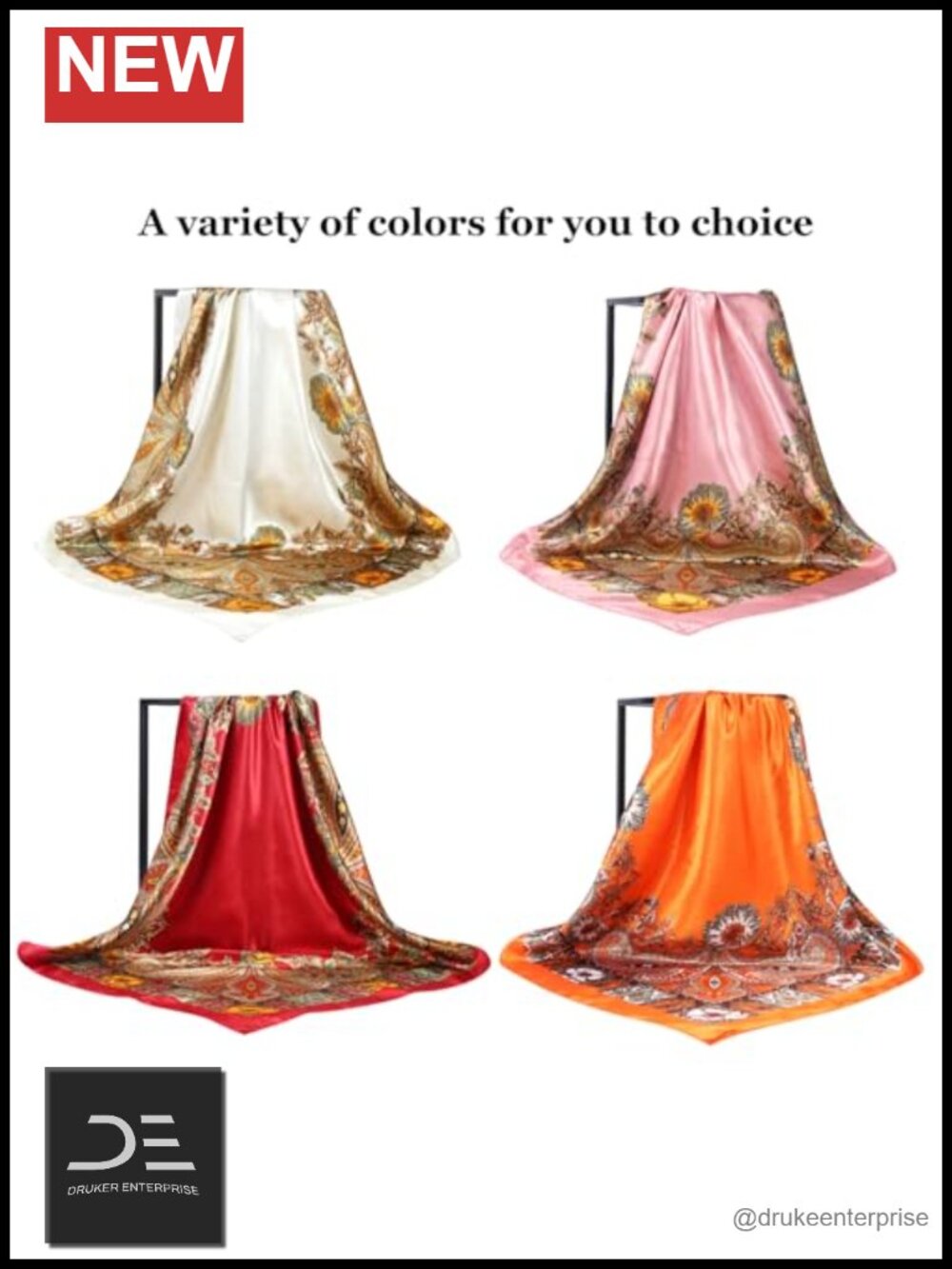 35x35 Inch Large Square Satin Head Scarf, Soft Polyester Silk Bandana Wrap - Picture 6 of 6